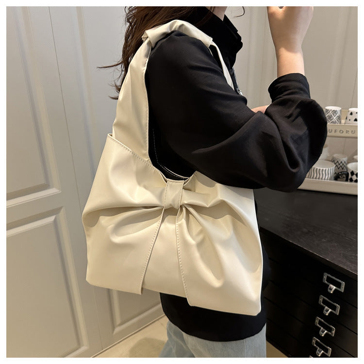 Korean Style Casual Underarm Women's Bag2025New Simple Bowknot Design Tote Bag Simple Handheld Shoulder Bag