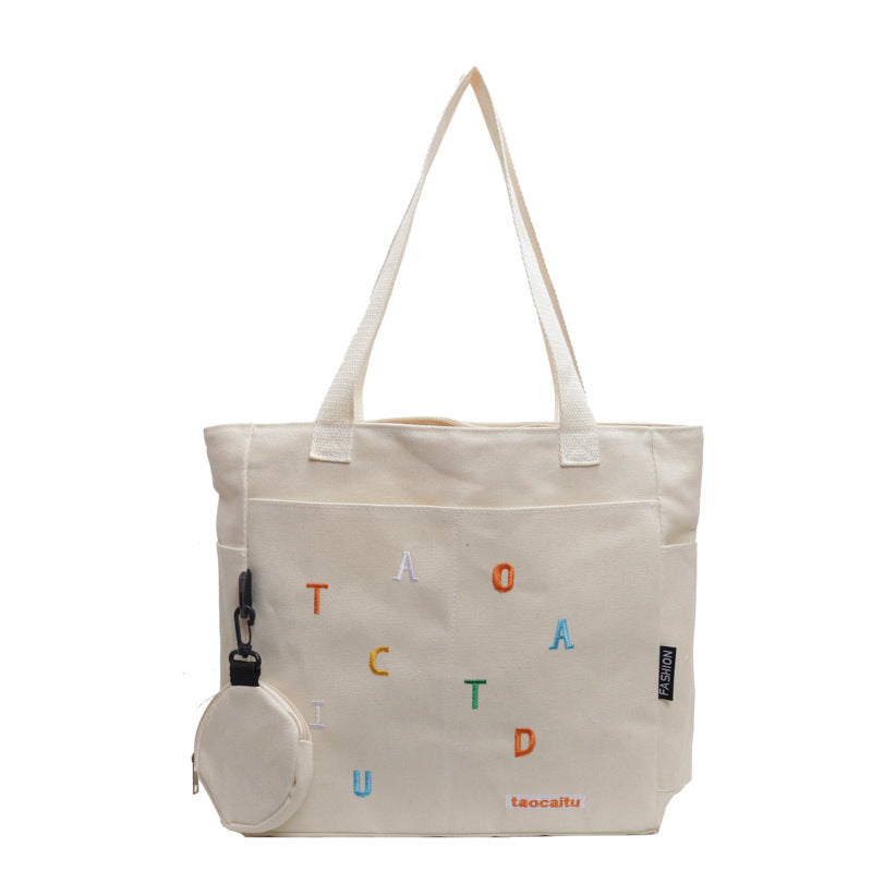 Large Capacity Canvas Bag Women2024New Commuter Tote Bag for Women ins College Student Class Shoulder Tote Bag