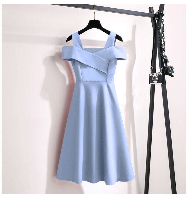 Cross-Border2025New Plus Size Off-Shoulder Elegant Dress for Plus Size Women Fashionable Tummy Covering Slimming Waist Dress Trendy
