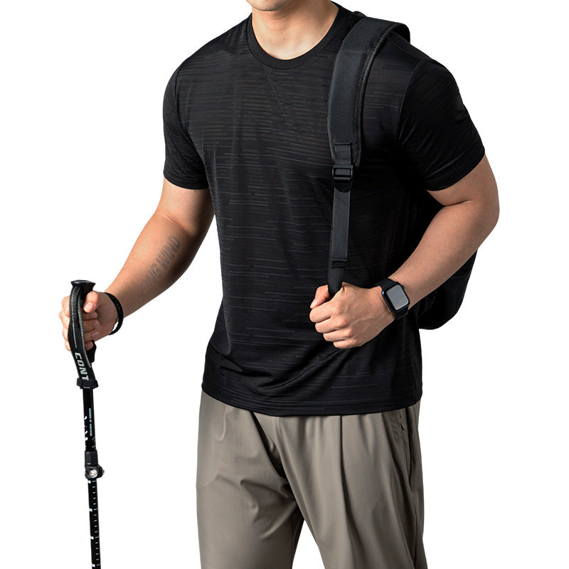 Ice Silk Cool Breathable Men's Short Sleeve t T-shirt2025New summer solid color sports fitness quick-dry short sleeve