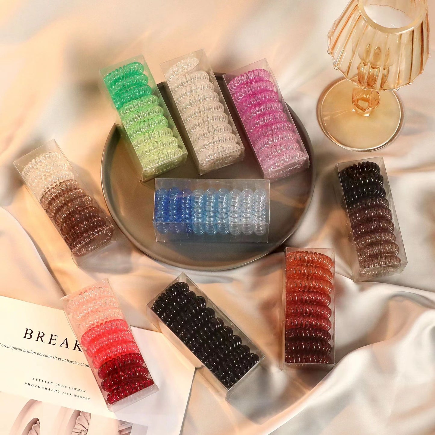 TikTok Hot Trend Korean Version ins Internet Celebrity Boxed Gradient Telephone Wire Hair Tie Fresh Style Elastic Band One Piece Dropshipping
