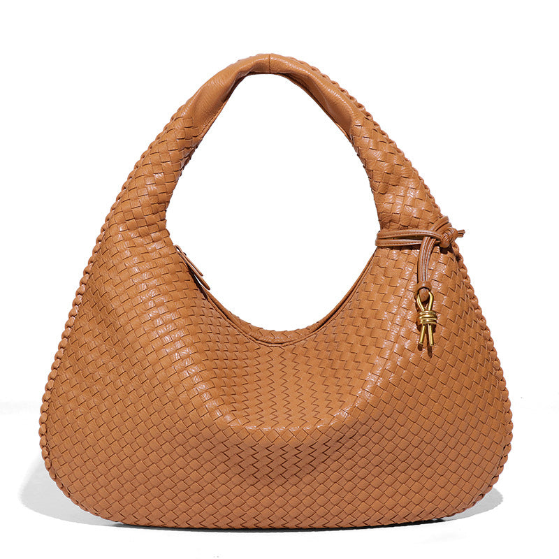 2025New Crescent Moon Women's Bag Fully Handwoven Handheld Dumpling Bag Fashionable Versatile European and American Style Single Shoulder Underarm Bag