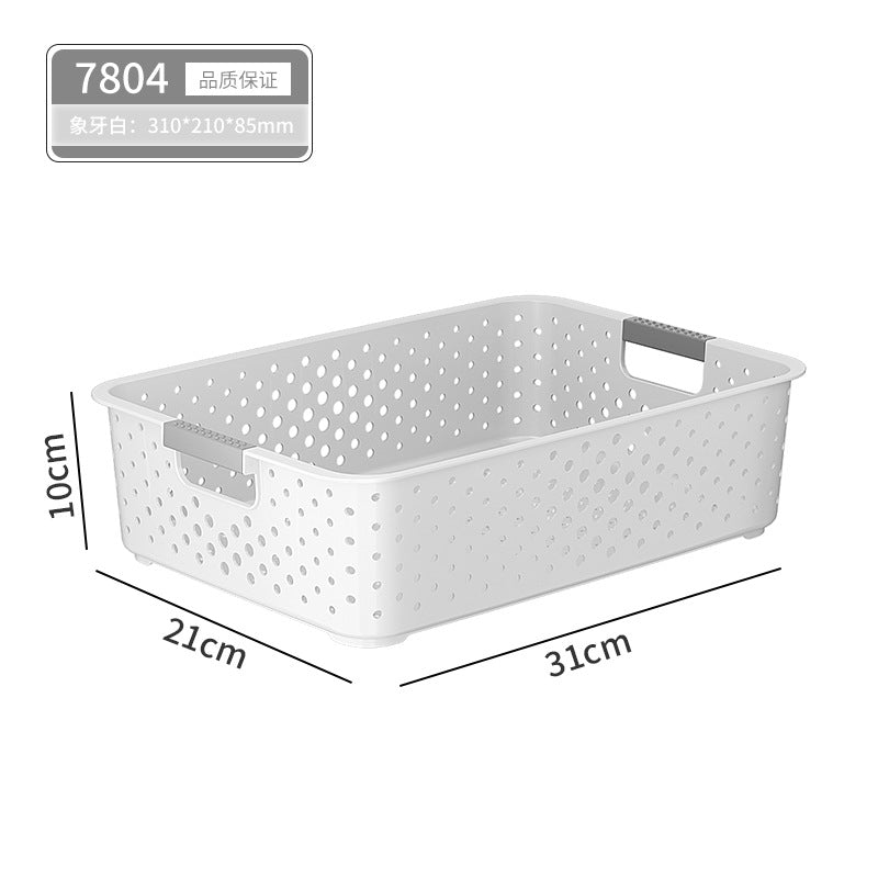 Japanese Style Kitchen Plastic Storage Basket Household Hollow Out Organizer Storage Box Handheld Bathroom Desktop Cosmetic Storage Basket