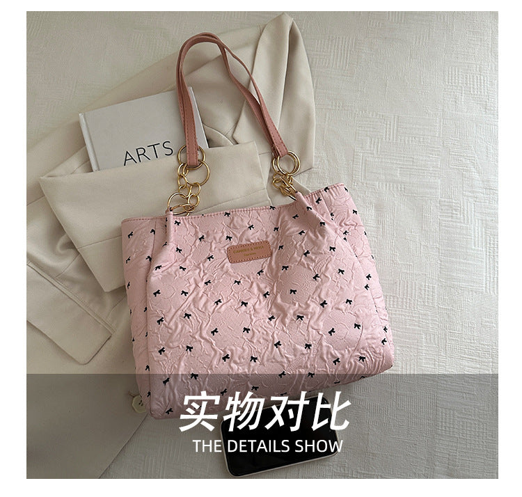 2025Trendy Fashion Bowknot Pleated Large Capacity New Casual Simple Commuter Single Shoulder Crossbody Underarm Bag for Women