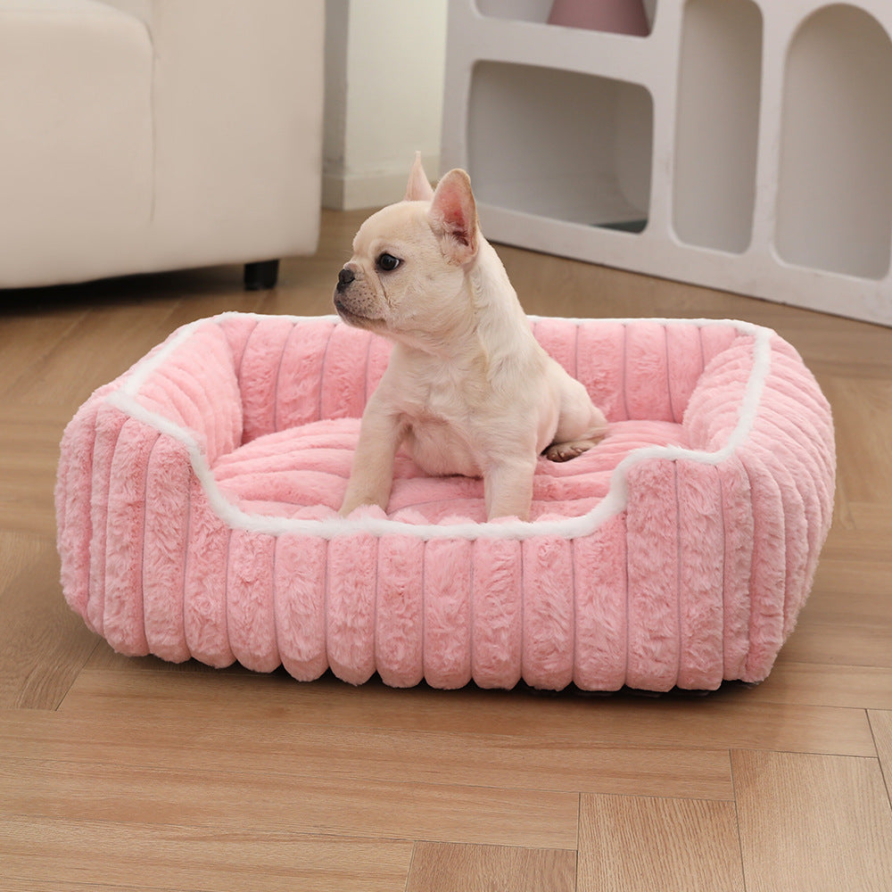 New Thickened Straight Bar Square Nest Rabbit Plush Soft Comfortable Pet Bed Deep Sleep Cat Nest Four Seasons Dog Nest