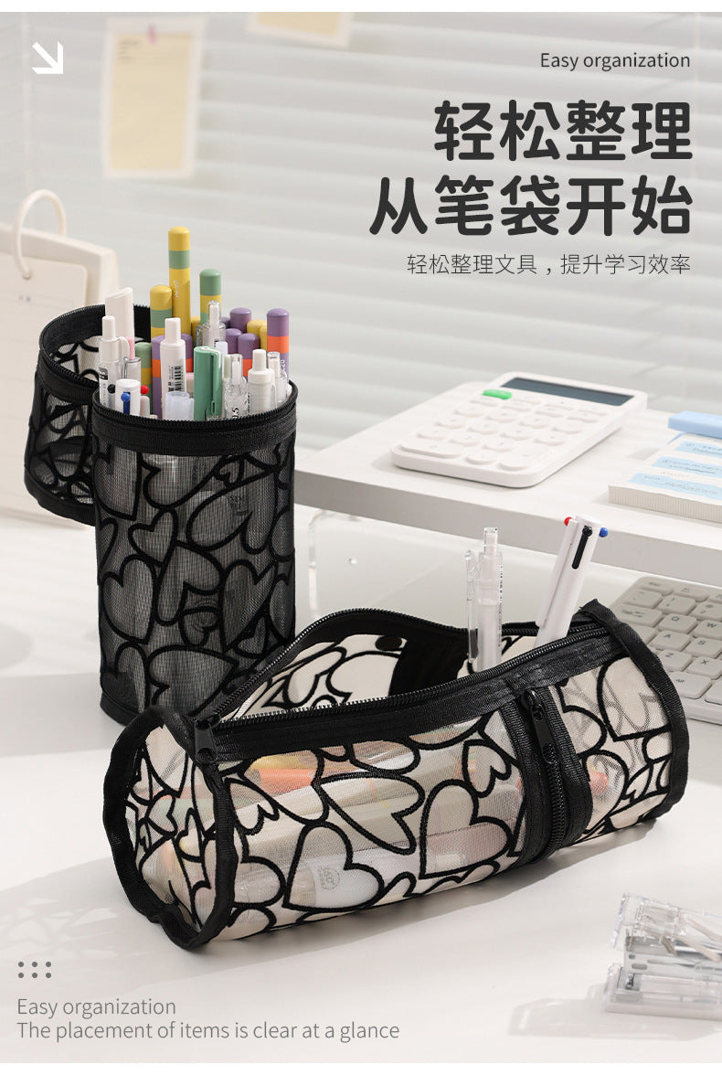 Beilian Mesh Pencil Case Vertical Transparent High-Value Stationery Box Cylindrical Student Back-to-School Season Pen Holder Bag Wholesale http://detail.1688.com/offer/954056083670.html