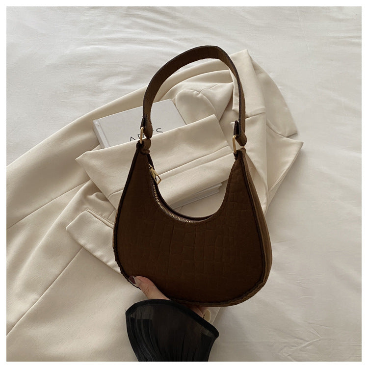 Solid Color Elegant Women's Bag2024Trendy Korean Style Autumn Winter New Stone Pattern Underarm Bag Casual Shoulder Handbag