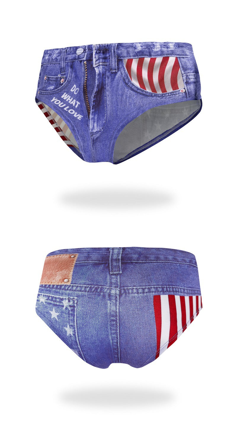 Anti-Exposure Women's Sexy Underwear Milk Silk Printed Cotton Crotch Women's Shorts Quick-Dry Summer Thin Denim Briefs