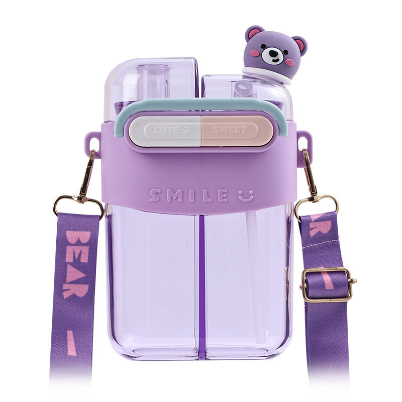 2025Cartoon Children's Special Straw Cup Large Capacity Water Cup High Temperature Resistant Double Cup Diagonal Water Bottle Anti-fall Cup