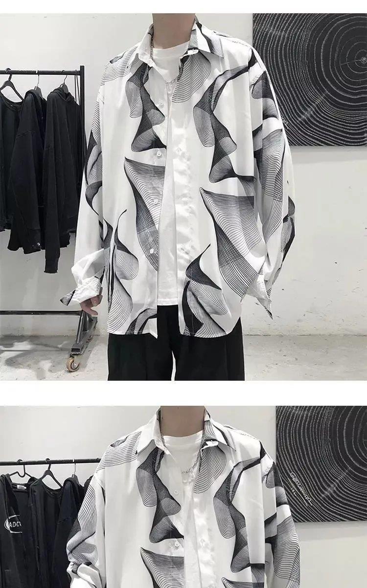 Autumn Hong Kong Style Cool Long Sleeve Shirt for Men Dark Style Design Top Youth Casual Loose Shirt