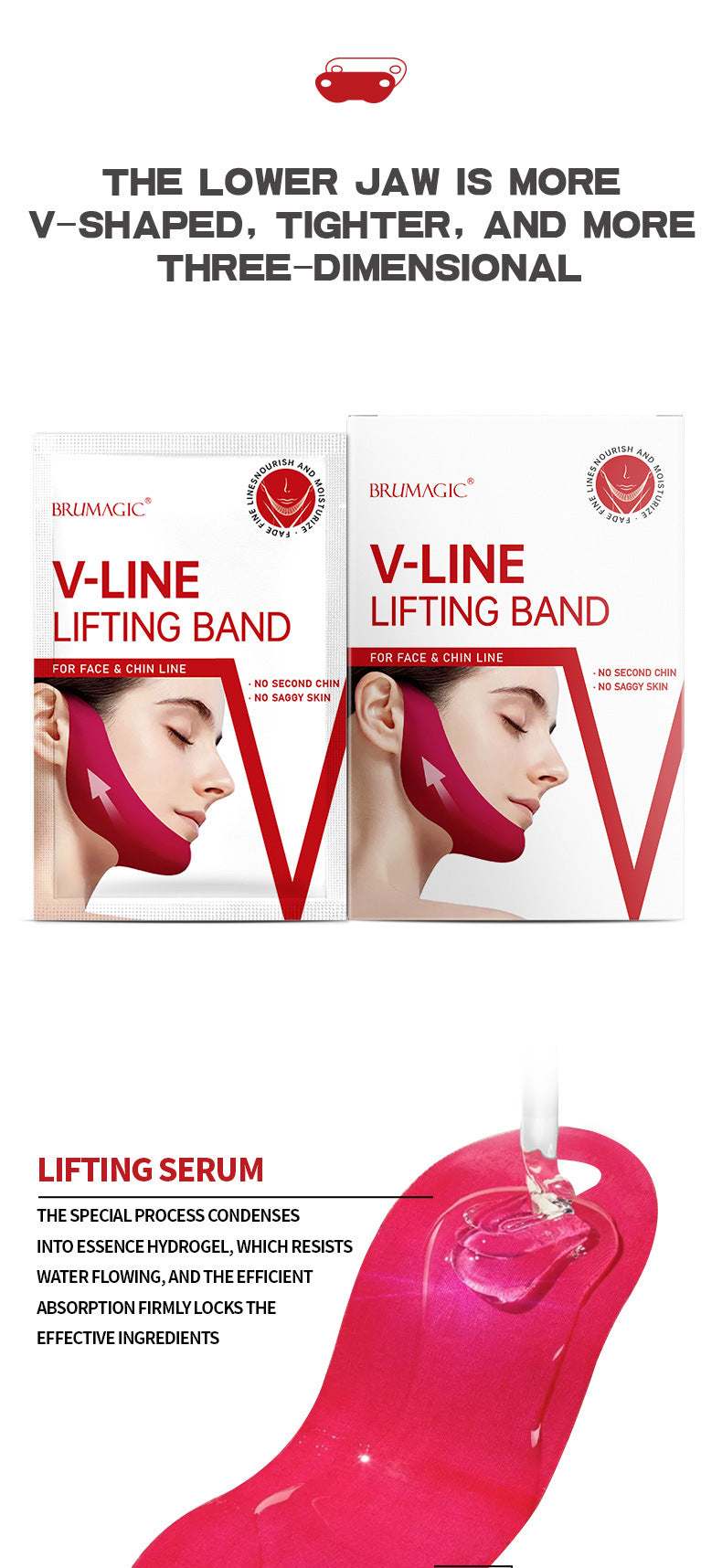 Cross-Border V Face Mask English red V Type Lifting Chin Patch Hydrogel Ear Hanging Mask Lifting Bandage In Stock