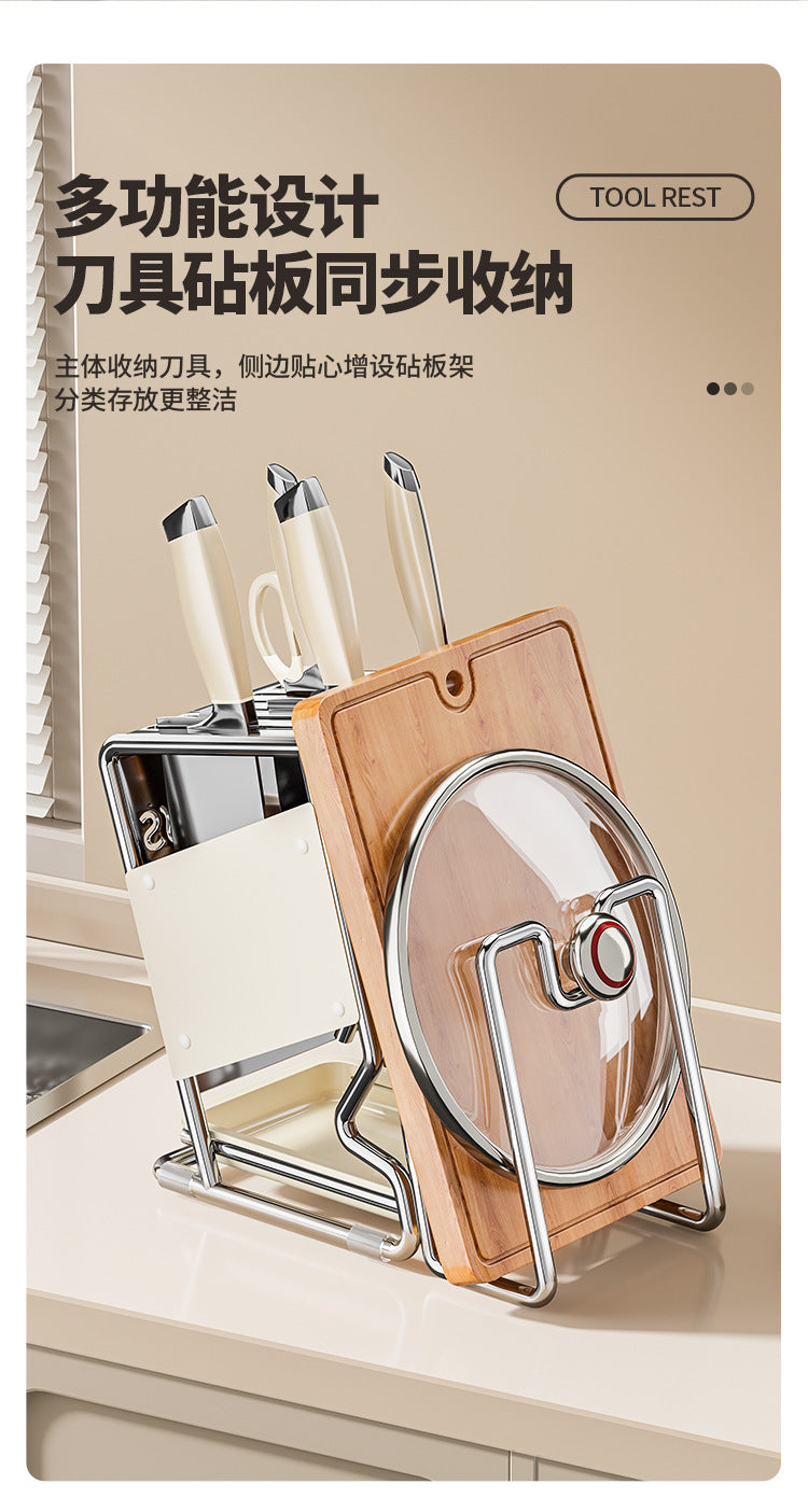 2025New Kitchen Knife Rack Storage Rack Cream Style Multifunctional Countertop Knife Holder Organizer Knife Storage Rack