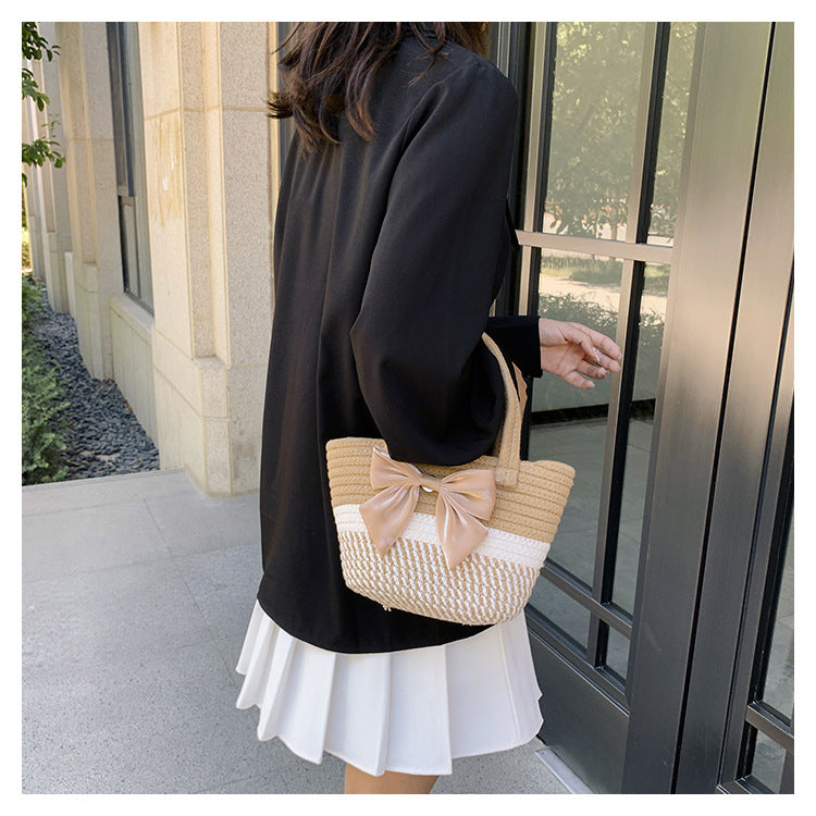 Hand-Woven Bag Women2025New Ethnic Style Straw Bag Forest Style Beach Large Capacity Basket Bag