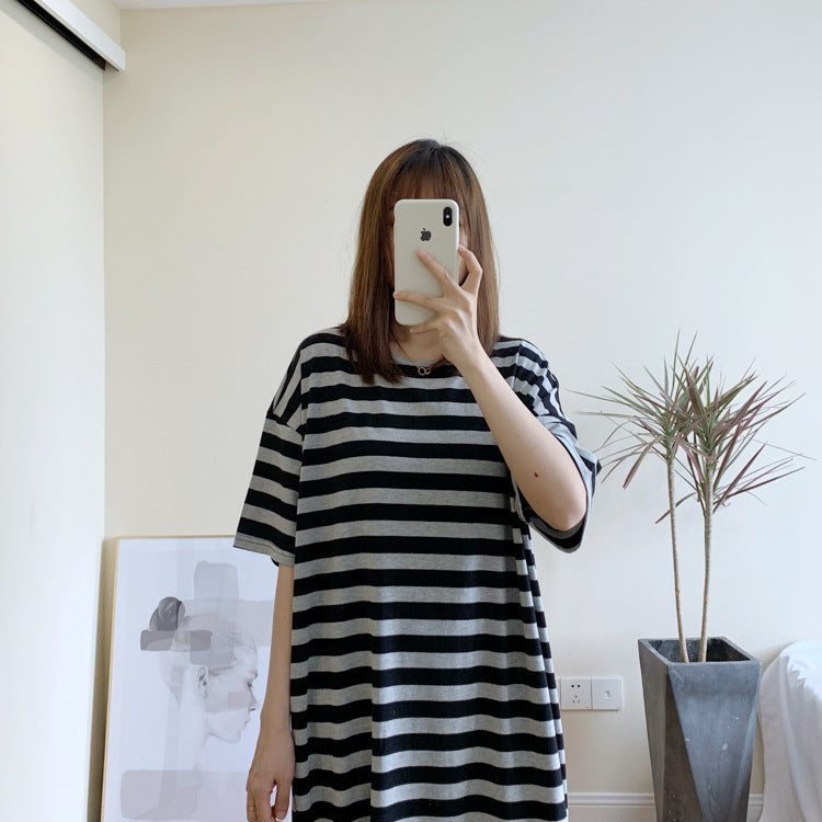 Couple Summer New Pajamas Women's Short Sleeve Imitation Cotton Nightdress Korean Style Wearable Men's Homewear Striped Set