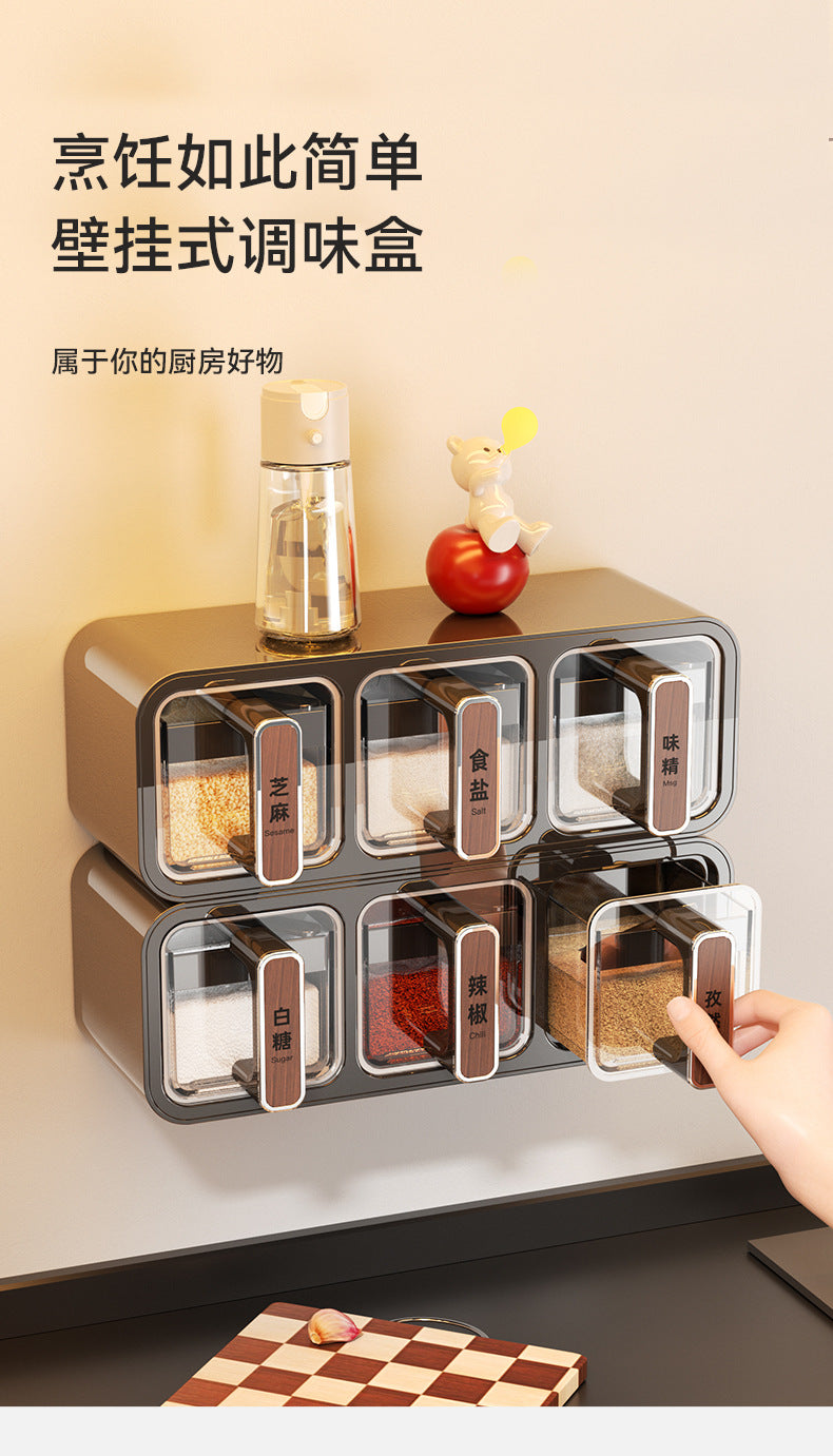 Wall-Mounted Spice Box for Home Kitchen Seasoning Storage, Wall-Mounted Spice Bottle Jar, Sealed Condiment Salt Jar, Seasoning Jar