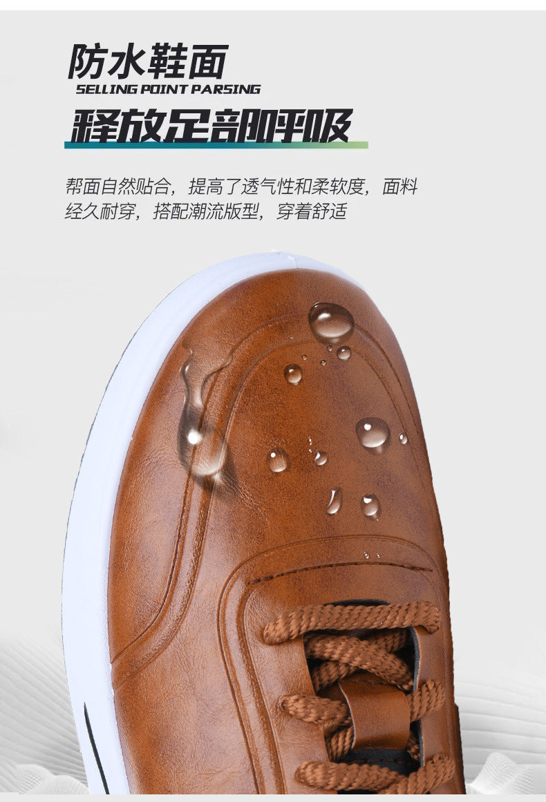 Men's Lace-up PU Waterproof Casual Leather Shoes Solid Color Shallow Mouth Soft Sole Soft Surface Low-top Men's Single Shoes Business Shoes