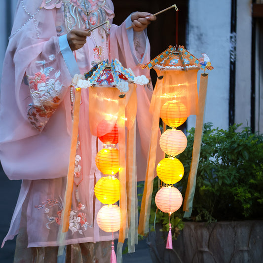 Mid-Autumn Festival Lanterns Handmade diy 2025New Creative Ancient Style Red Silk Lantern Children's Handheld Glowing Lantern for Stall Display