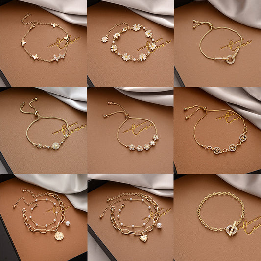 Korean Versatile Pearl Bracelet for Women ins Niche Style High-End Titanium Steel Bracelet Couple Bracelets Wholesale