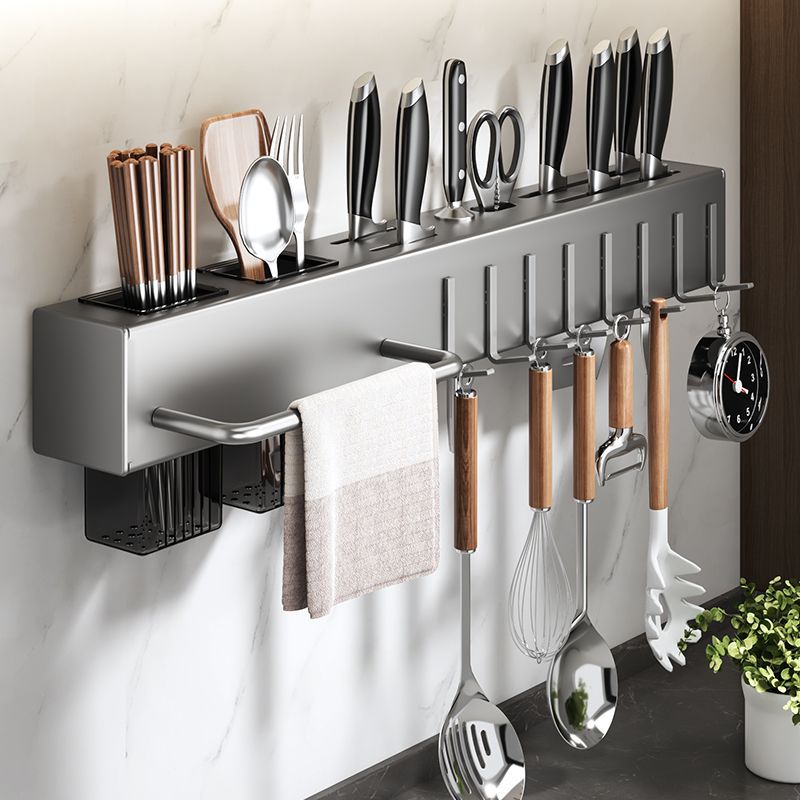 No-Drill Durable Knife Holder Kitchen Storage Rack Kitchen Supplies Multi-Functional Wall-Mounted Chopstick Holder Knife Organizer