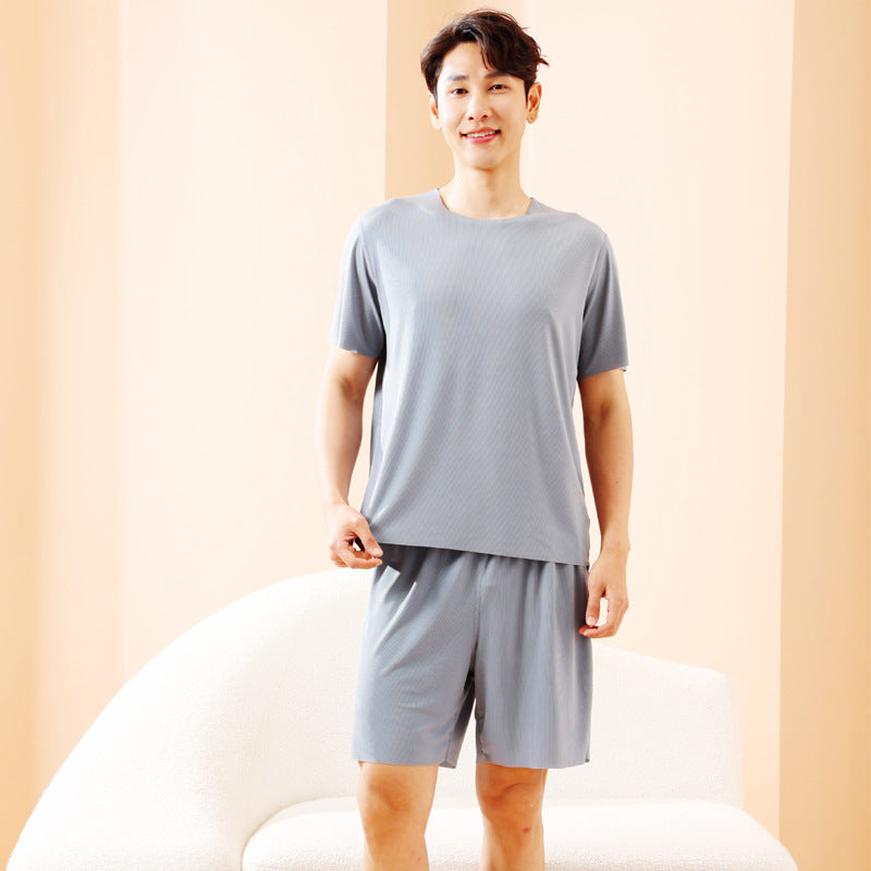 TikTok Kuaishou Internet Celebrity Loose Women's Couple Pajamas Ice Silk Two-Piece Set Casual Homewear Summer Pajamas for Women