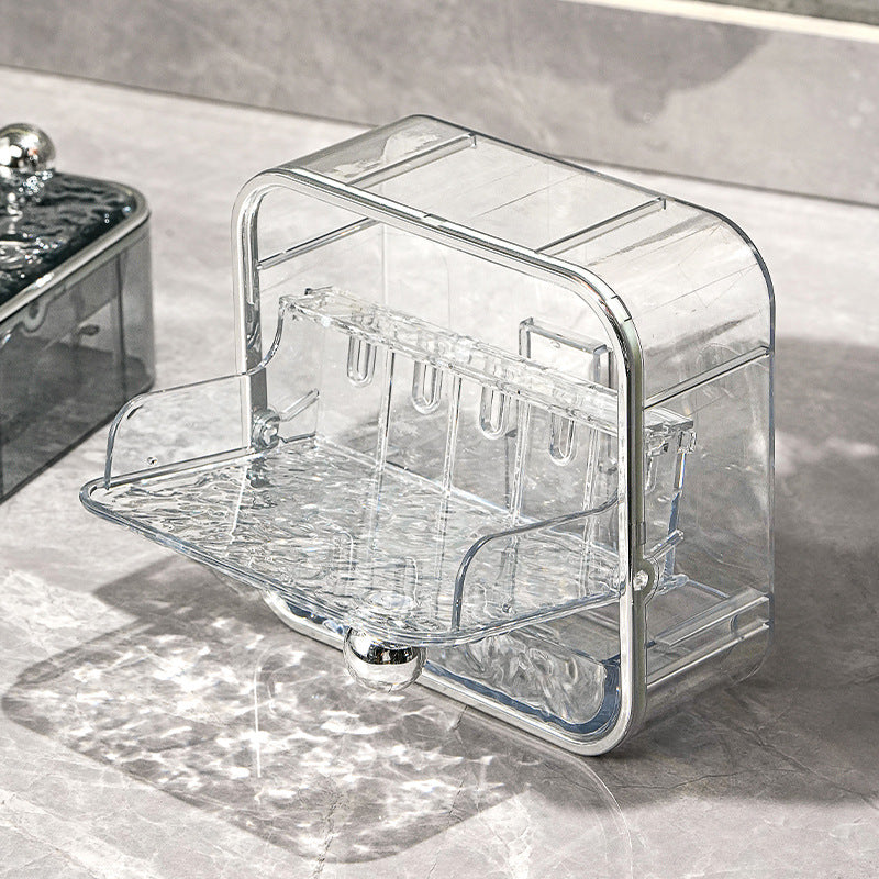 Soap Box No-Drill Wall-Mounted Bathroom Storage Box with Flip Cover Soap Holder Draining Soap Rack Double-Layer Soap Box