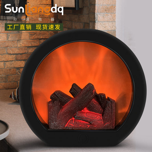 Fireplace Lamp Simulation Decorative Night Light Home Small Ornament Vintage Atmosphere Lamp LED Charcoal Flame Lantern