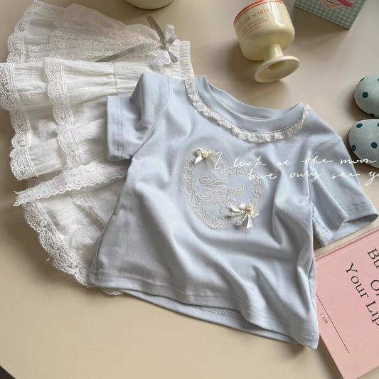 Sweet Little Girl Short Sleeve T T-shirt for girls, loose fit, printed round neck top, summer new stylish children's short sleeve T Shirt