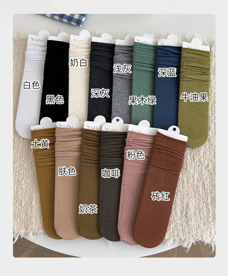 Socks Pure Cotton Women Summer Thin Style Pile Socks Solid Color Mid-Calf Socks Oxygen Cotton Confinement Socks Women Long Socks Zhuji Socks Industry