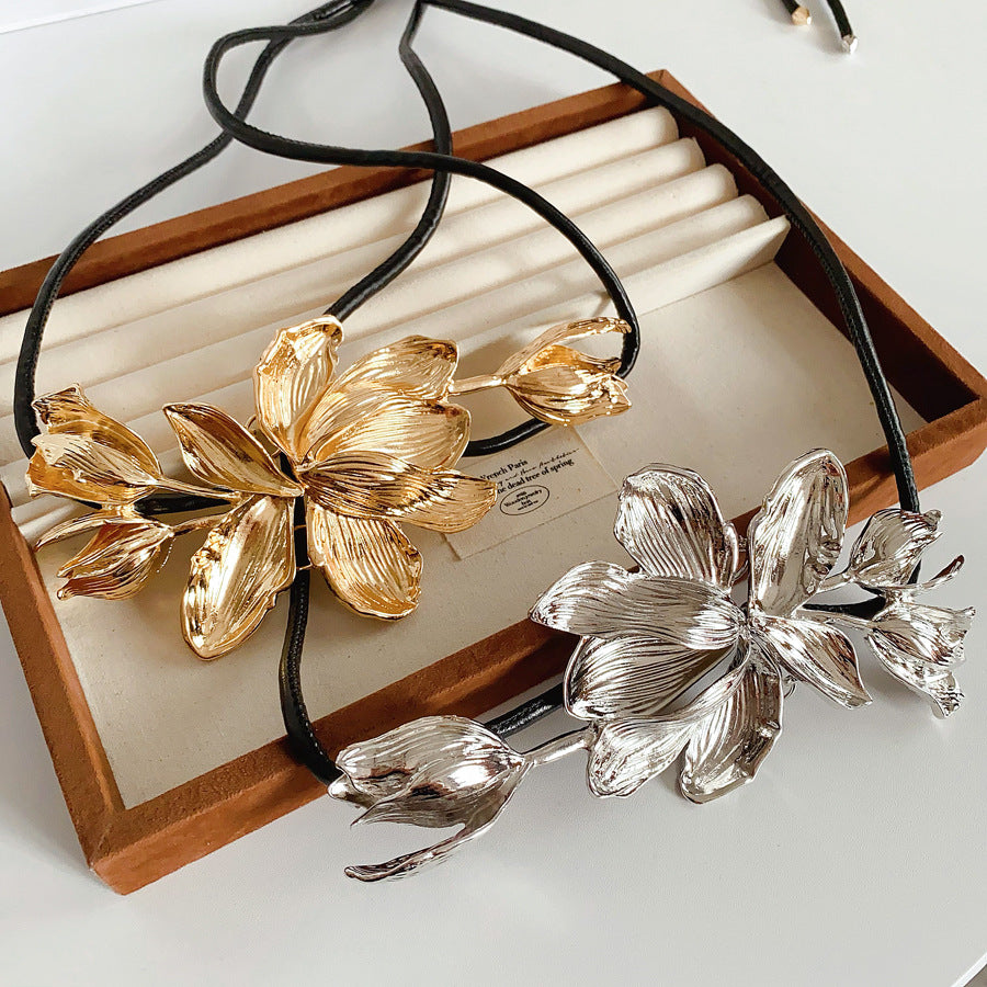 European and American Retro Leather Rope Tulip Flower Waist Chain Cross-Border Exaggerated Fashion Belt Unique Niche Versatile Waist Accessory