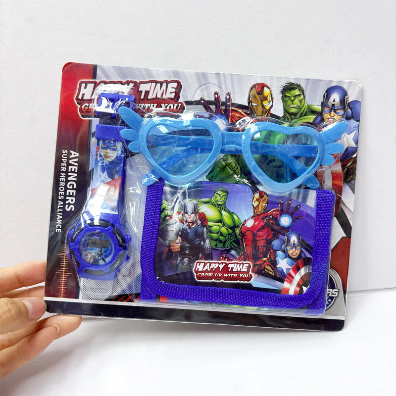 Cross-Border Children's Cartoon Electronic Watch Glasses Wallet Watch Set Kindergarten Kids Gift Prize Toy Watch