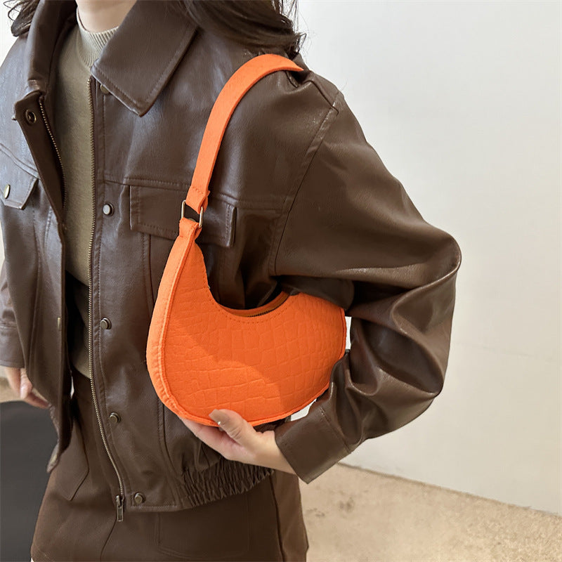 Solid Color Elegant Women's Bag2024Trendy Korean Style Autumn Winter New Stone Pattern Underarm Bag Casual Shoulder Handbag