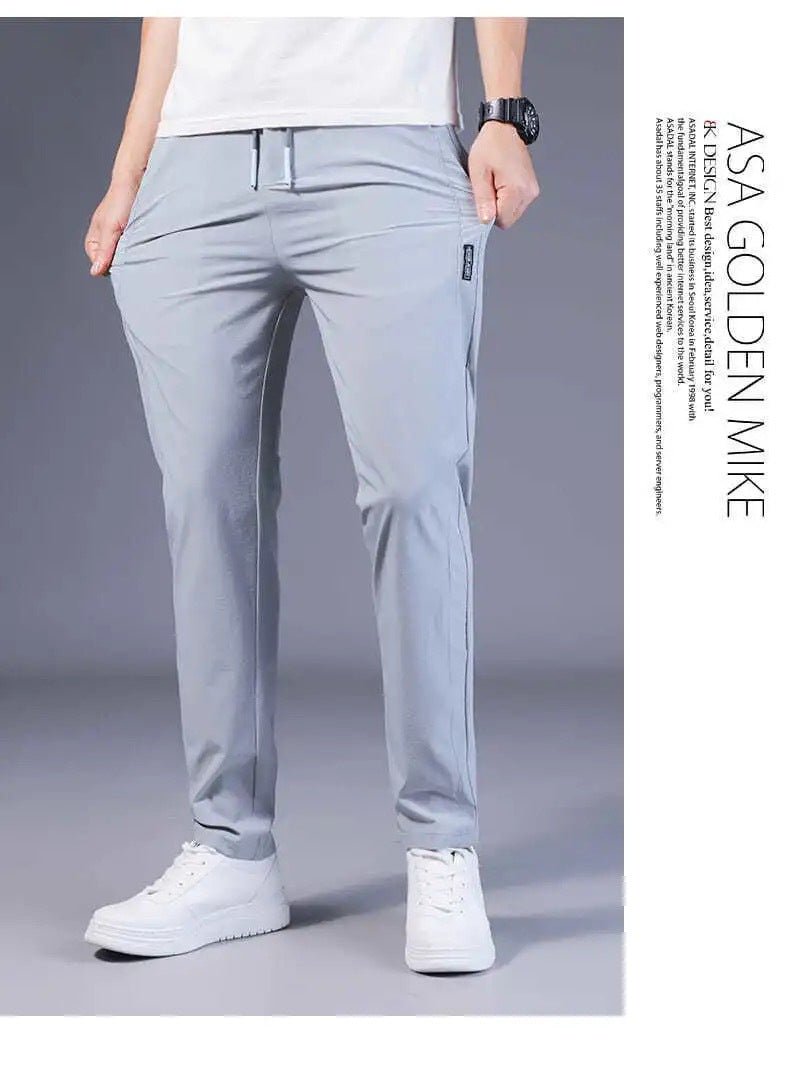 Men's Ice Silk Pants Loose Breathable Straight Slim Casual Pants Summer Thin Long Pants Stretch Men's Sports Wholesale