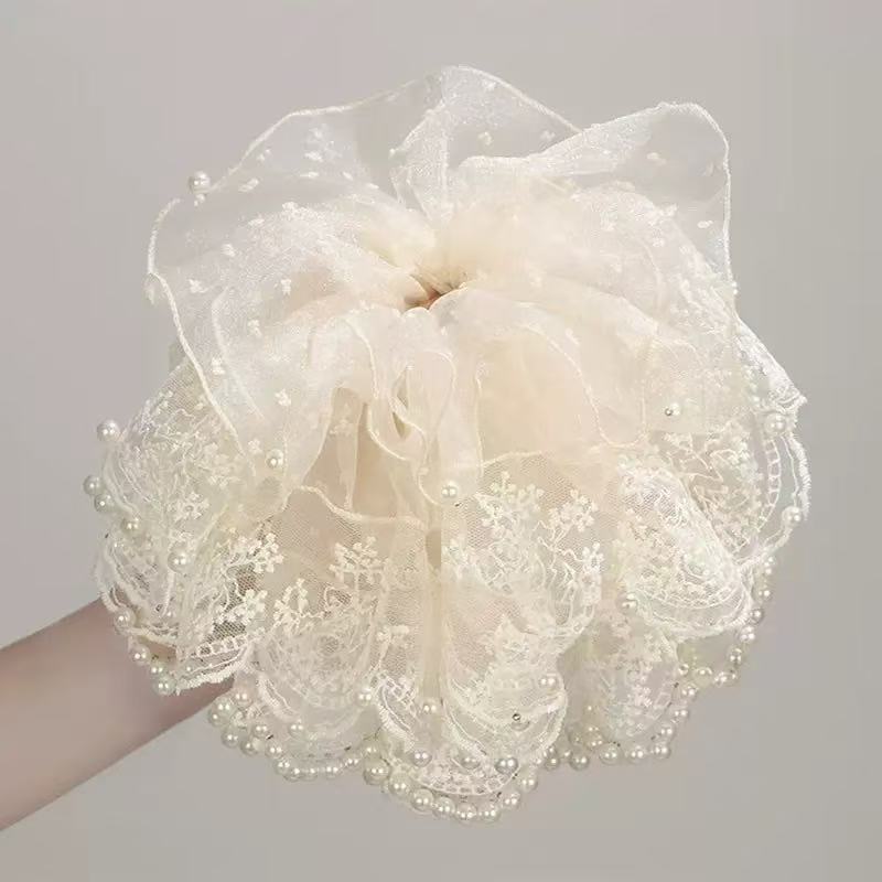Chloris, the Goddess of Flowers~Super Fairy Pearl Lace Hair Tie New Extra Large French Gentle Atmosphere Travel Hair Rope