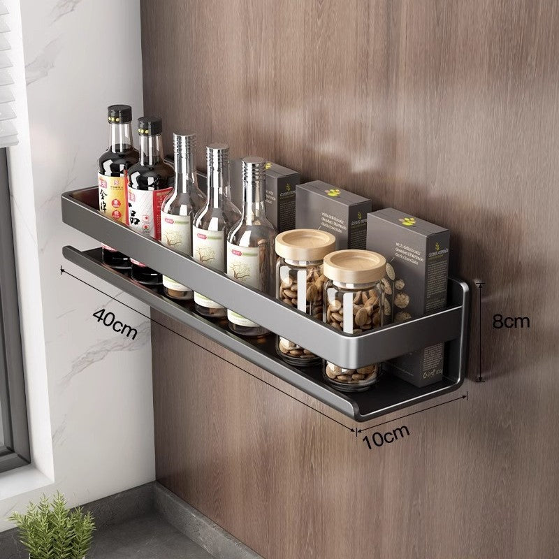 Wall-Mounted Stainless Steel Kitchen Storage Rack Multi-Functional Organizer Tool No-Drill Hanging Rack Spice Rack
