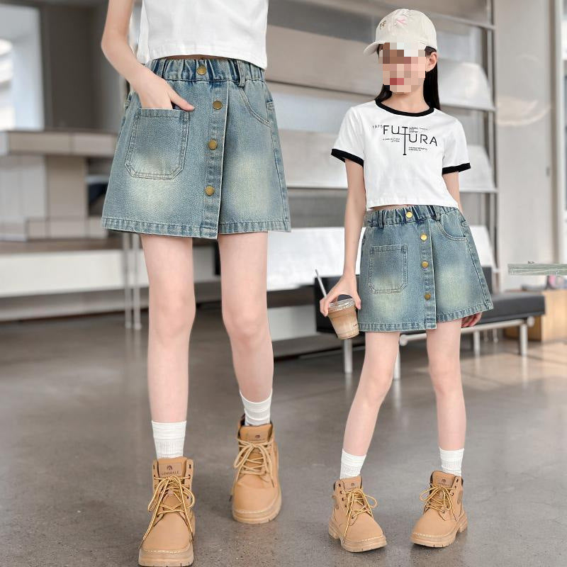 Children's Denim Skirt Short Thin Style2025 for Older Children Student Version Mid-Length Shorts