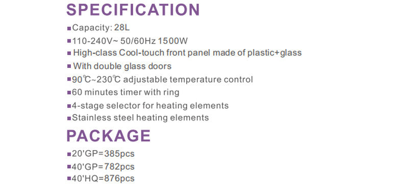 Weijin Electric Oven28Large Capacity Self-Timer Knob Control Household Gift Wholesale Electric Oven ke20