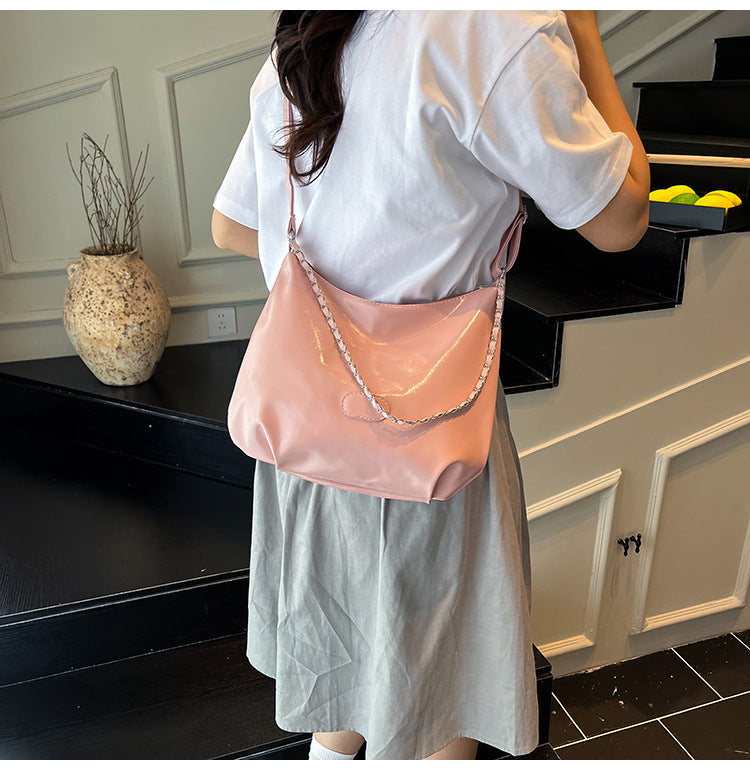Summer Fashion Simple Casual Soft Surface Fresh Glossy Solid Color Large Capacity Commuter Shoulder Crossbody Bag2025New