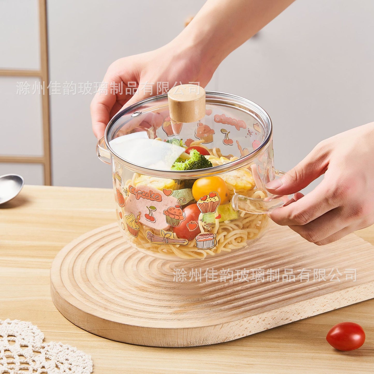 Creative Bear Double Ear Soup Pot Striped Pot Glass Transparent Health Pot Electric Ceramic Stove Heatable Instant Noodle Bowl Milk Pot