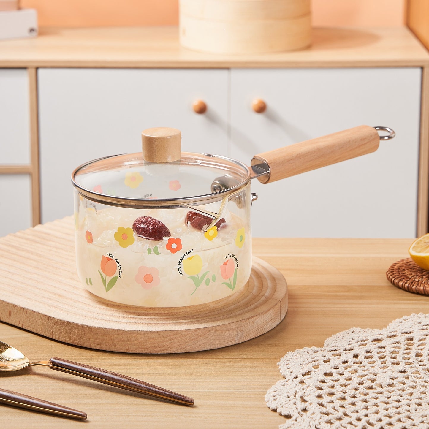 Creative Bear Double Ear Soup Pot Striped Pot Glass Transparent Health Pot Electric Ceramic Stove Heatable Instant Noodle Bowl Milk Pot