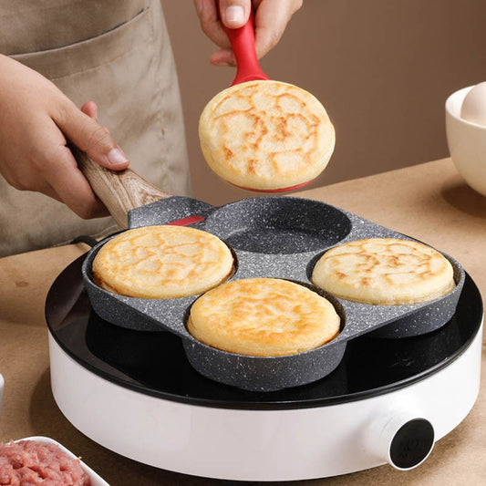 【Source Factory】Foreign Trade Hot-Selling Maifan Stone Four-Hole Egg Frying Pan 3-in-1 Non-Stick Breakfast Pan