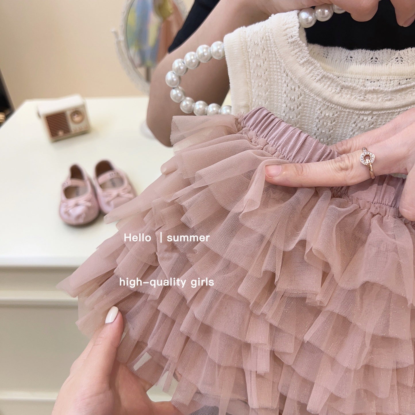 Sweet Little Girl Summer tutu High-Quality Mesh Cake Skirt Two-Piece Set Cute Tank Top and Shorts Two-Piece