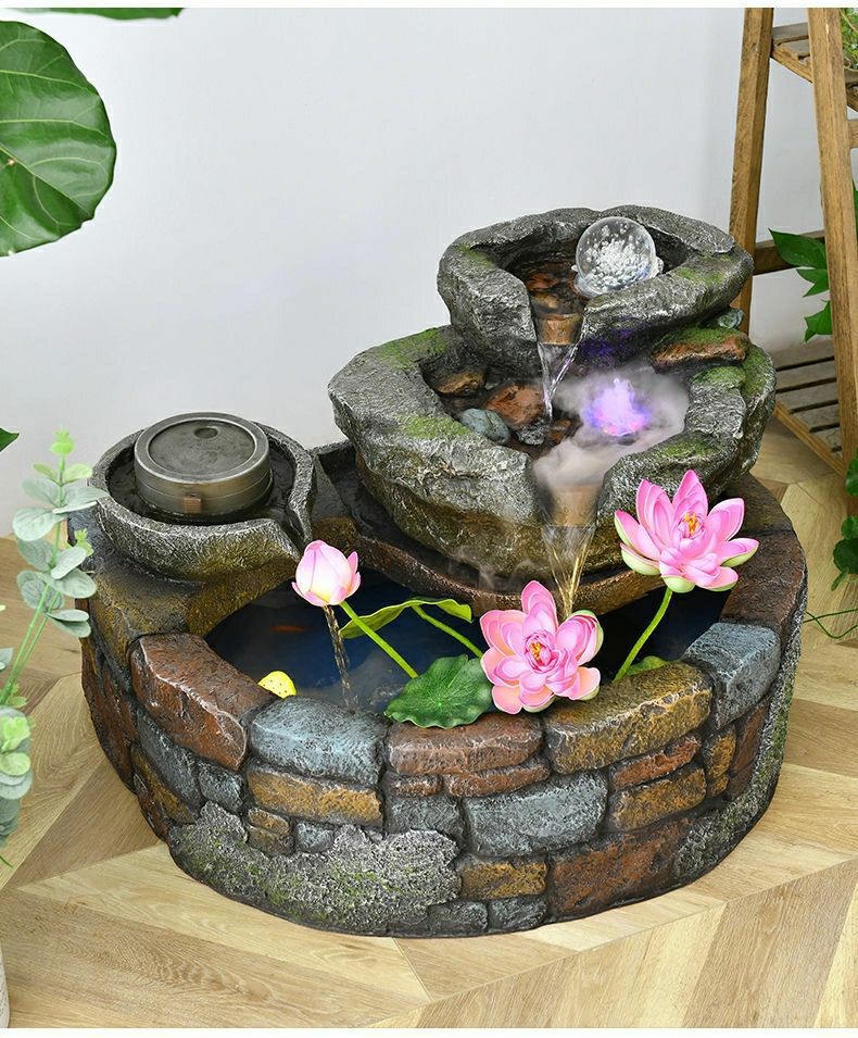 Pastoral External Circulation Water Pool Fountain Fish Tank Ornament for Home Living Room Courtyard Entrance Opening Decoration Zhao Zhi Zheng