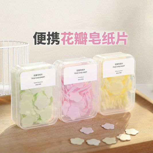 Portable Hand Washing Tablets Soap Paper for Students and Children, Disposable Travel Mini Petal Soap Tablets Boxed