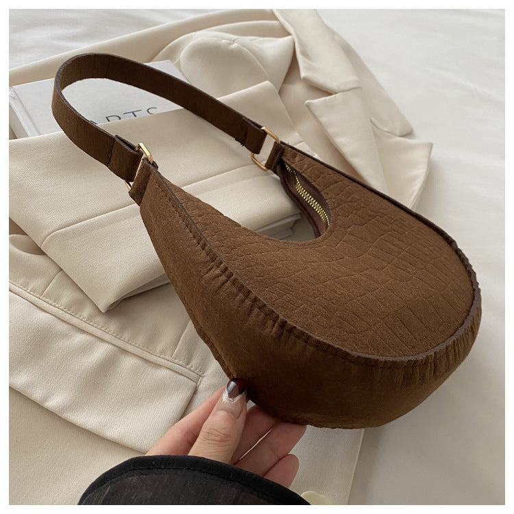 Solid Color Elegant Women's Bag2024Trendy Korean Style Autumn Winter New Stone Pattern Underarm Bag Casual Shoulder Handbag