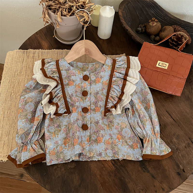 Sweet Little Girl Autumn Outfit Set New Fashionable Retro Autumn Children's Flared Pants Autumn Style Internet Celebrity Children's Clothing
