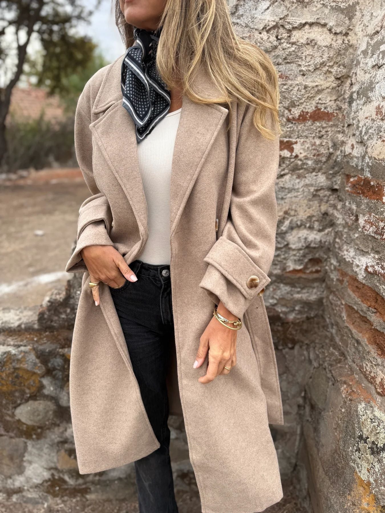 2025Amazon European and American Cross-Border Autumn Winter New Lace-Up Cardigan Casual Long Sleeve Turn-Down Collar Woolen Pocket Coat for Women