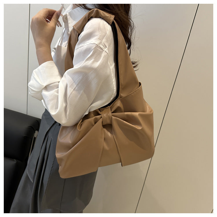 Korean Style Casual Underarm Women's Bag2025New Simple Bowknot Design Tote Bag Simple Handheld Shoulder Bag