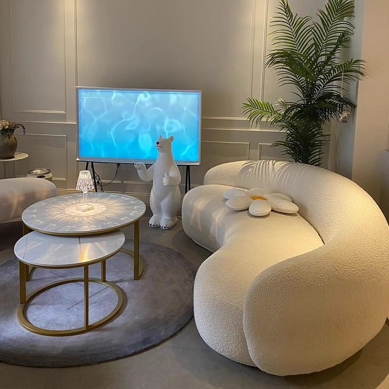 Cream Style Sofa for Small Living Rooms, Light Luxury Beauty Salon Reception, Clothing Store Rest Area, Lamb Wool Fabric Home Furniture