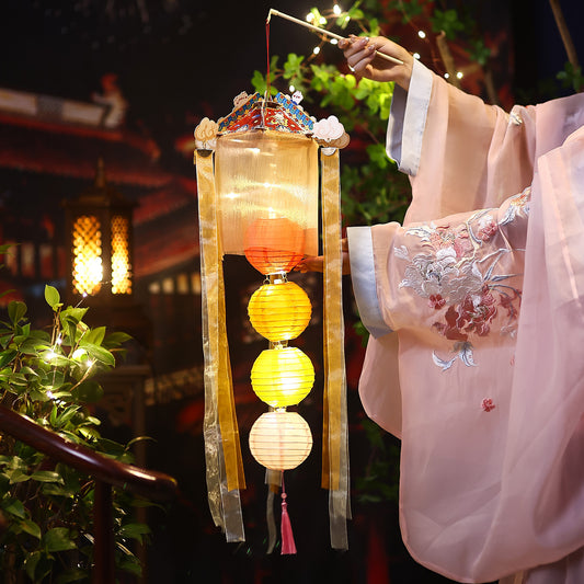 Mid-Autumn Festival Lanterns Handmade diy 2025New Creative Ancient Style Red Silk Lantern Children's Handheld Glowing Lantern for Stall Display