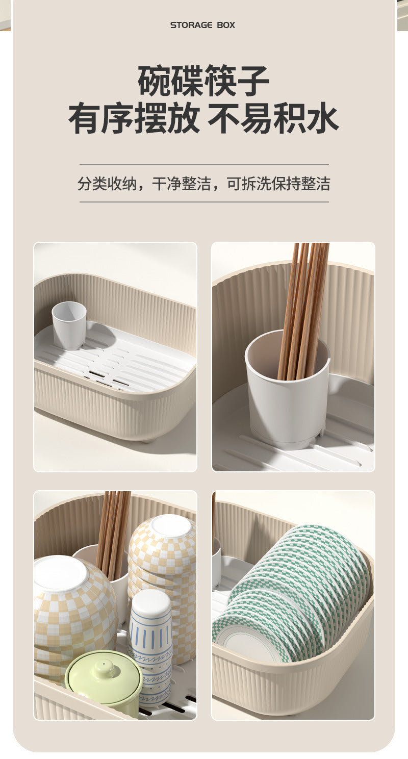 Bowl and Chopstick Storage Box with Lid, Draining Bowl Rack, Dish Plate Box, Baby Bottle, Tableware, Kitchen Household Bowl Cabinet
